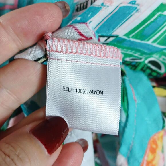 Jane + Delancey CALIENTE Tropical Cuban Print Button Shirt L | Palm Music Fiesta - Picture 9 of 9